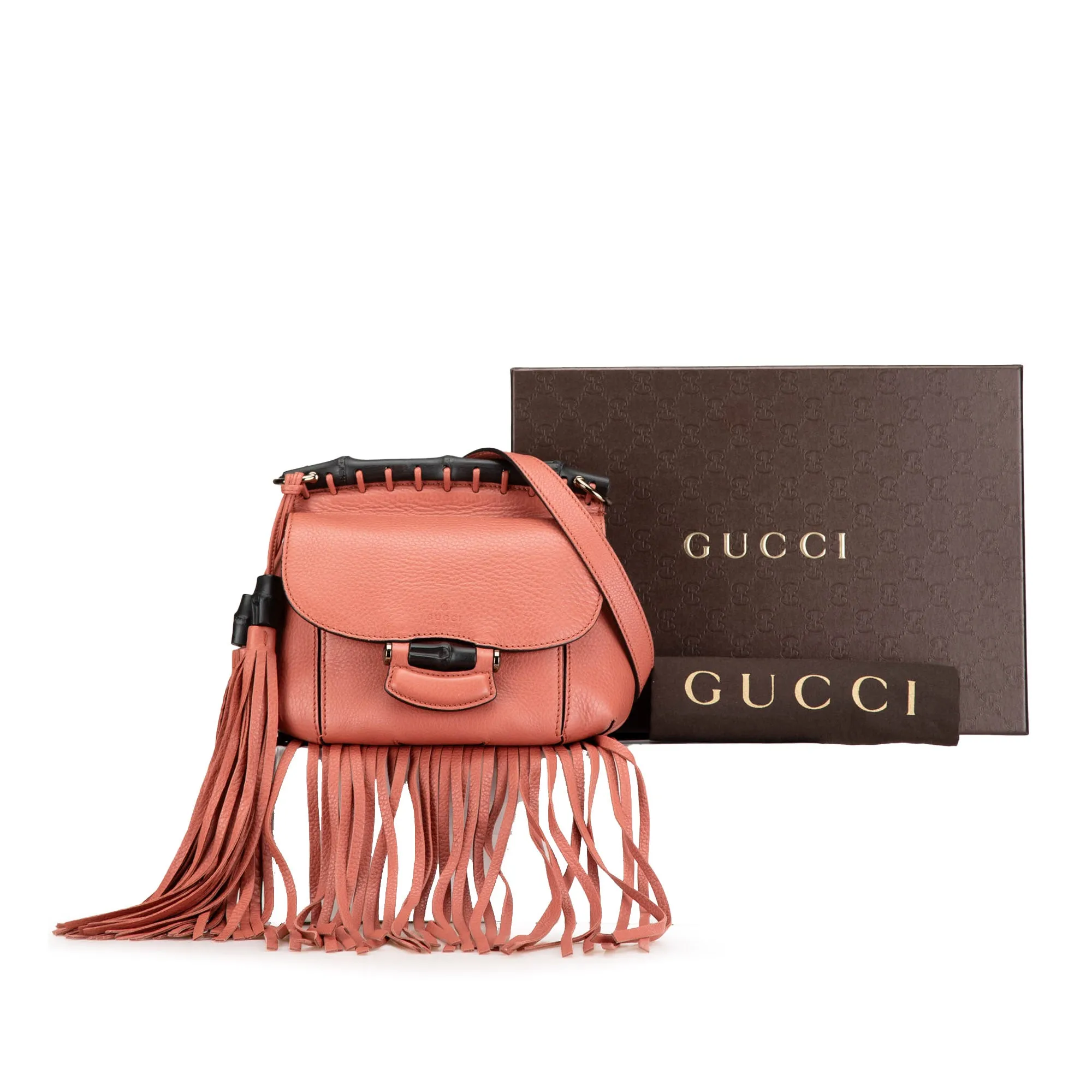 Pink Gucci Small Leather Bamboo Nouveau Fringe Crossbody