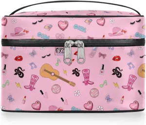 Pink Western Stuff Makeup Bag, Cowgirl Country Music Travel Cosmetic Bag for Women Girls Large Capacity Make Up Case Cosmetic Organizer Toiletry Bag Zipper Pouch