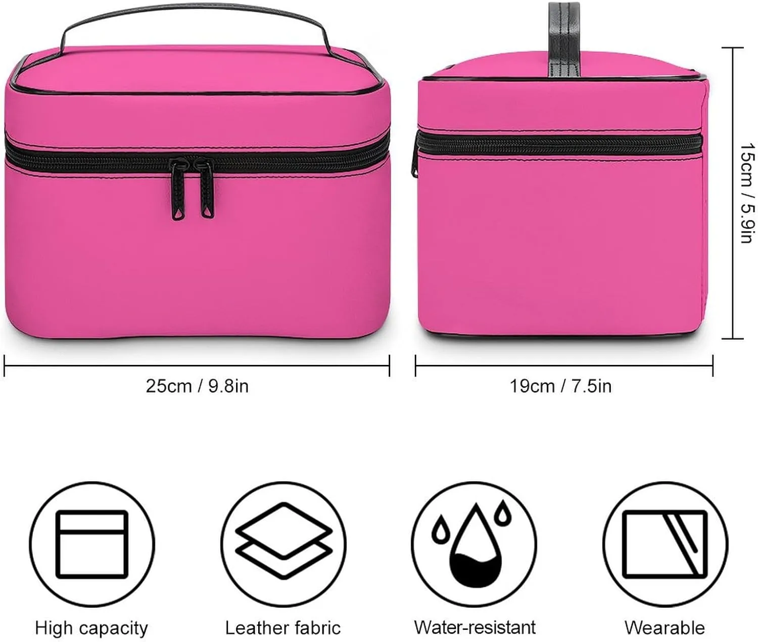 Plain Bright Hot Pink Makeup Bag, Portable Travel Cosmetic Case Zipper Toiletry Bag for Women Girls