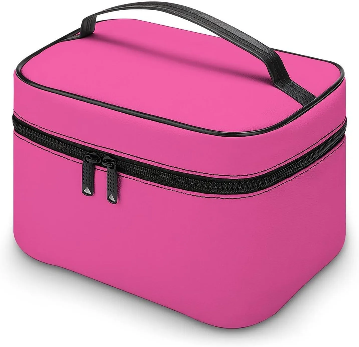 Plain Bright Hot Pink Makeup Bag, Portable Travel Cosmetic Case Zipper Toiletry Bag for Women Girls