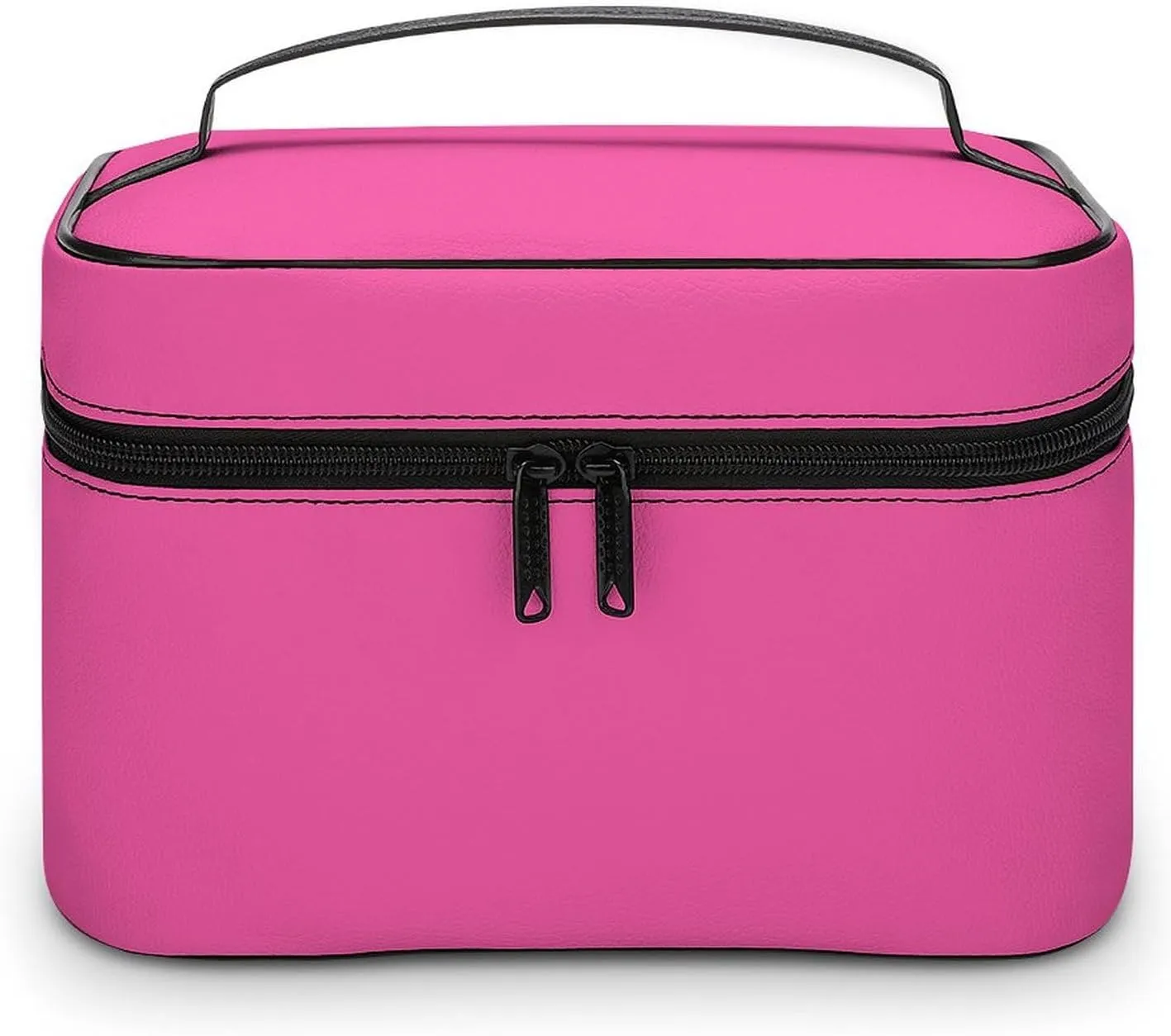Plain Bright Hot Pink Makeup Bag, Portable Travel Cosmetic Case Zipper Toiletry Bag for Women Girls