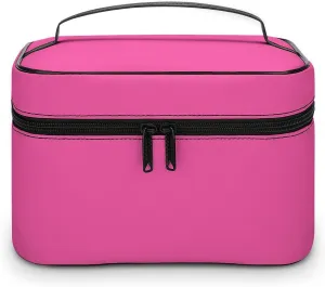 Plain Bright Hot Pink Makeup Bag, Portable Travel Cosmetic Case Zipper Toiletry Bag for Women Girls