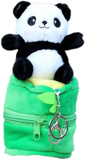 Plush Set Keychain, Cute Panda Stuffed Animal Keychain for Kid, Bamboo Tube Keyring Backpack Handbag Purse Wallet Pendant