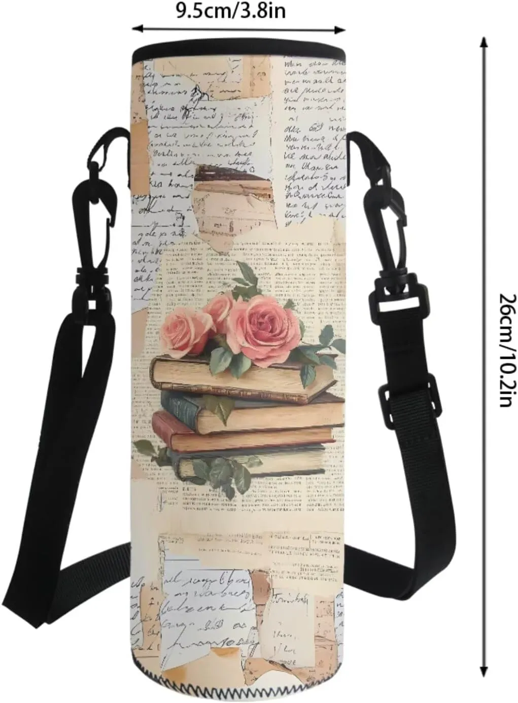 Poceacles 4 Pcs School Backpack Set for Kids Teenagers, Girls Boys Bookbag and Lunchbag Sets with Pencil Case, Water Bottle Bag, Fashion Stationery Organizer Bag, Book Rose Vintage Collage Style