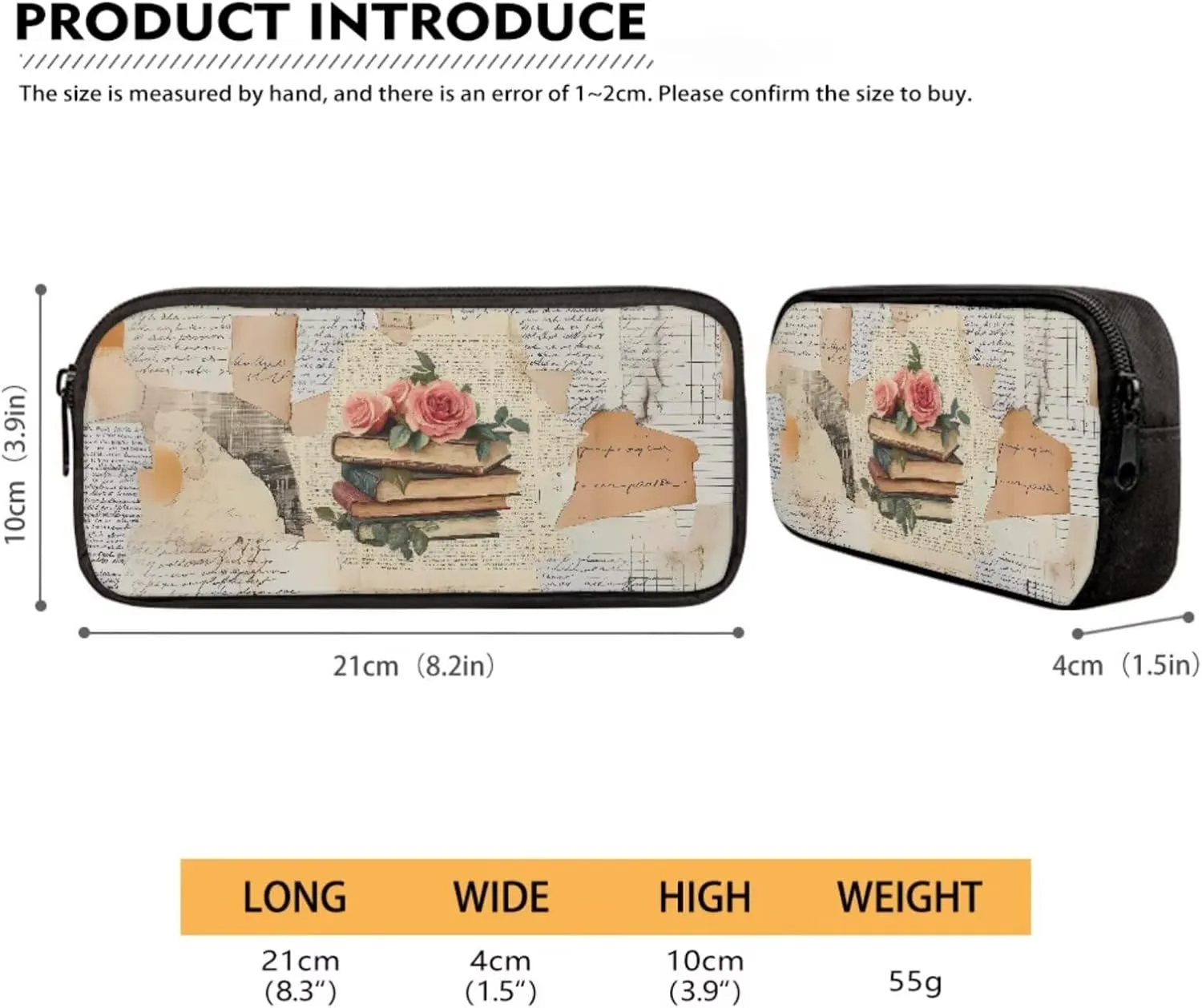 Poceacles 4 Pcs School Backpack Set for Kids Teenagers, Girls Boys Bookbag and Lunchbag Sets with Pencil Case, Water Bottle Bag, Fashion Stationery Organizer Bag, Book Rose Vintage Collage Style