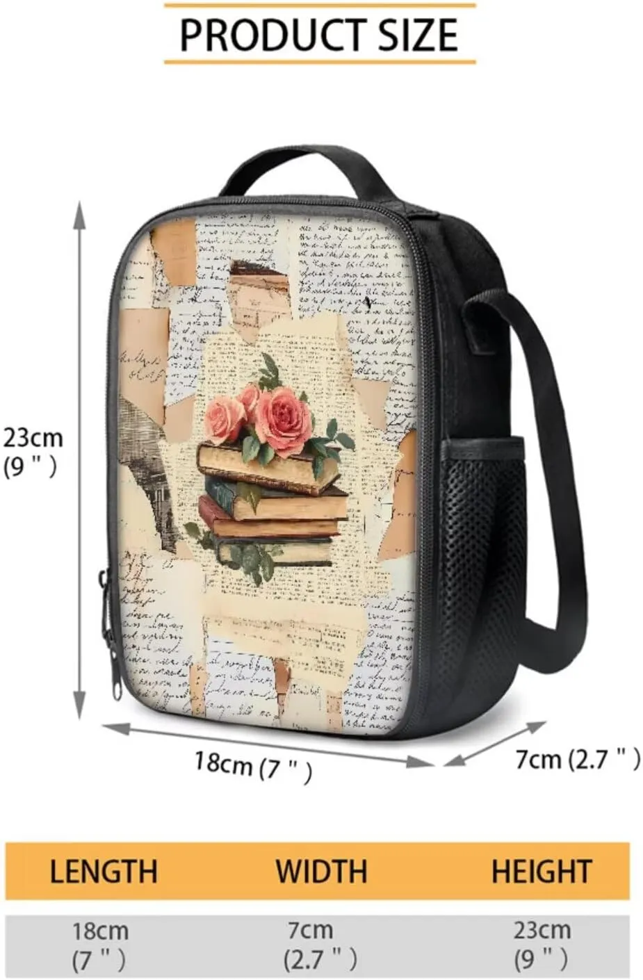 Poceacles 4 Pcs School Backpack Set for Kids Teenagers, Girls Boys Bookbag and Lunchbag Sets with Pencil Case, Water Bottle Bag, Fashion Stationery Organizer Bag, Book Rose Vintage Collage Style