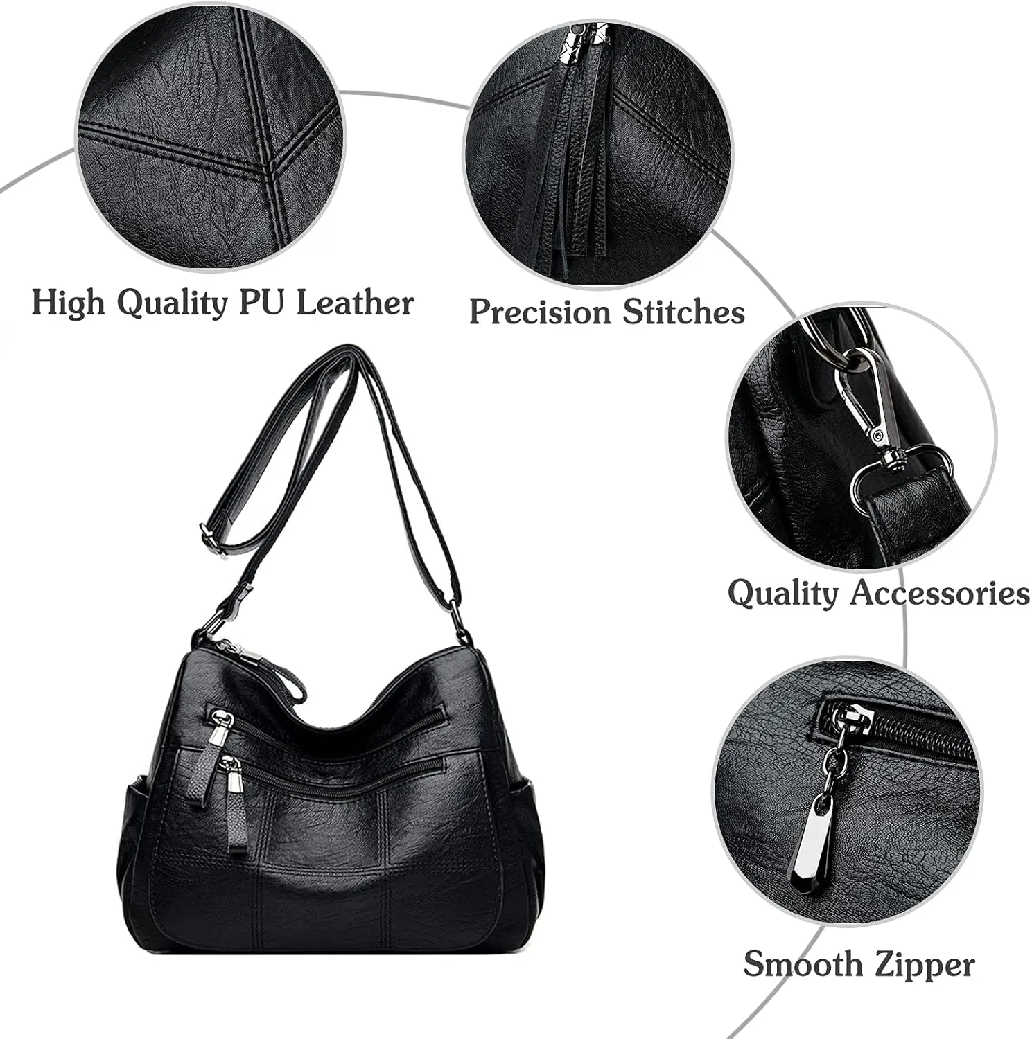 PORRASSO Vintage Crossbody Bag Ladies Shoulder Bag Multi-pocket Handbag Soft Women PU Leather Messenger Bag Work Travel Daily Use Satchel Blue