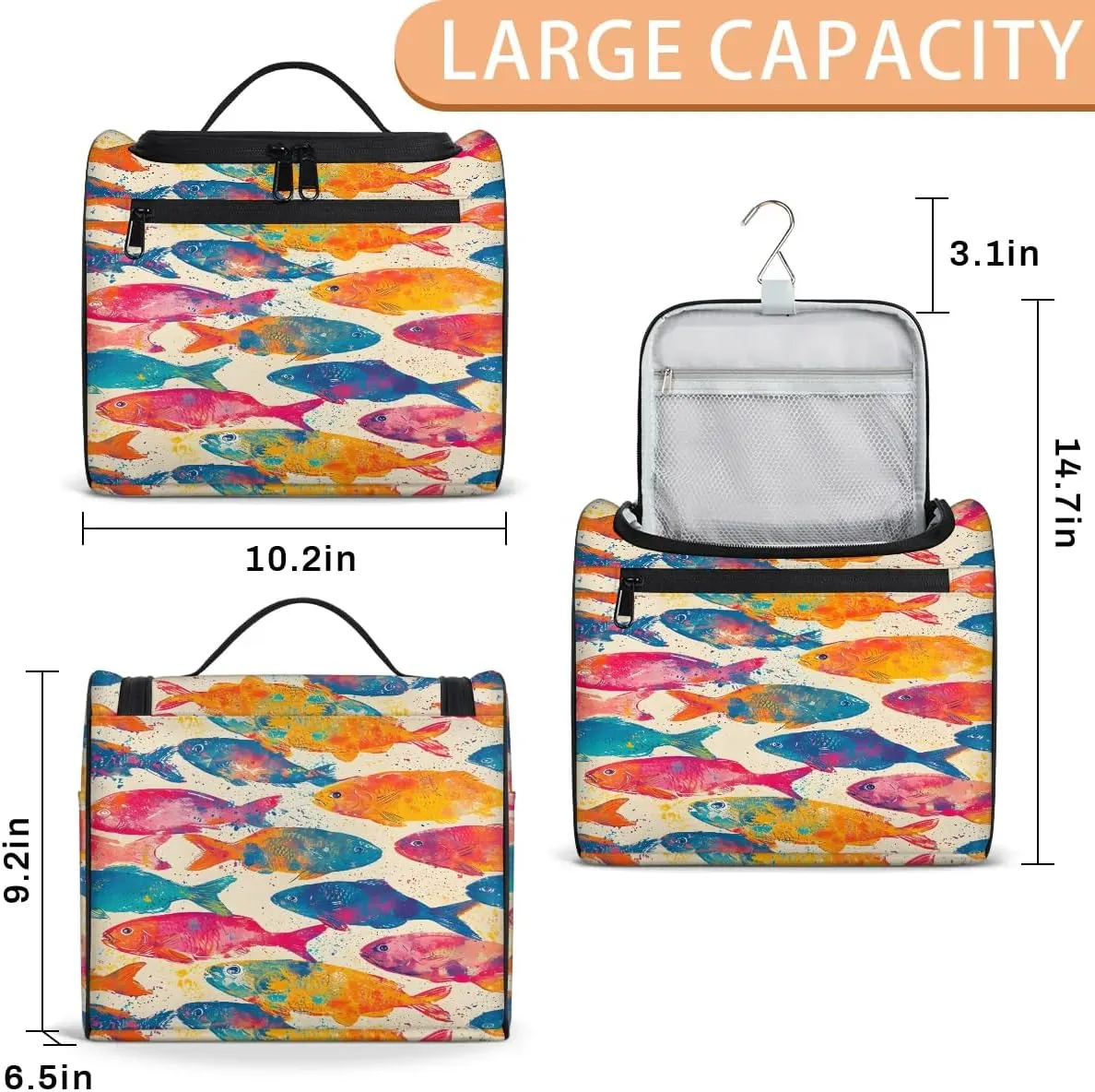 Portable Makeup Bag Cosmetic Bags for Women Fishes Print Cute Waterproof Hanging Toiletry Bag Organizer cosmetics Bags
