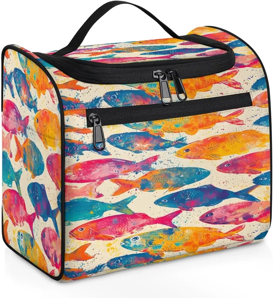 Portable Makeup Bag Cosmetic Bags for Women Fishes Print Cute Waterproof Hanging Toiletry Bag Organizer cosmetics Bags