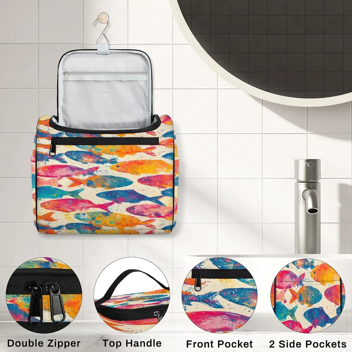 Portable Makeup Bag Cosmetic Bags for Women Fishes Print Cute Waterproof Hanging Toiletry Bag Organizer cosmetics Bags