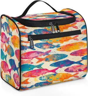 Portable Makeup Bag Cosmetic Bags for Women Fishes Print Cute Waterproof Hanging Toiletry Bag Organizer cosmetics Bags