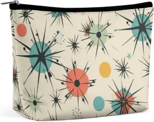 Portable Small Cosmetic Bag Cute Travel Makeup Bag Atomic Stars Retro Pattern Waterproof Toiletry Bag for Women