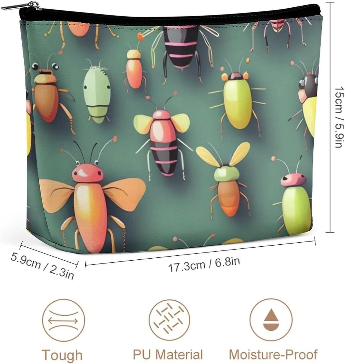 Portable Small Cosmetic Bag Cute Travel Makeup Bag Insect Atlas Waterproof Toiletry Bag for Women