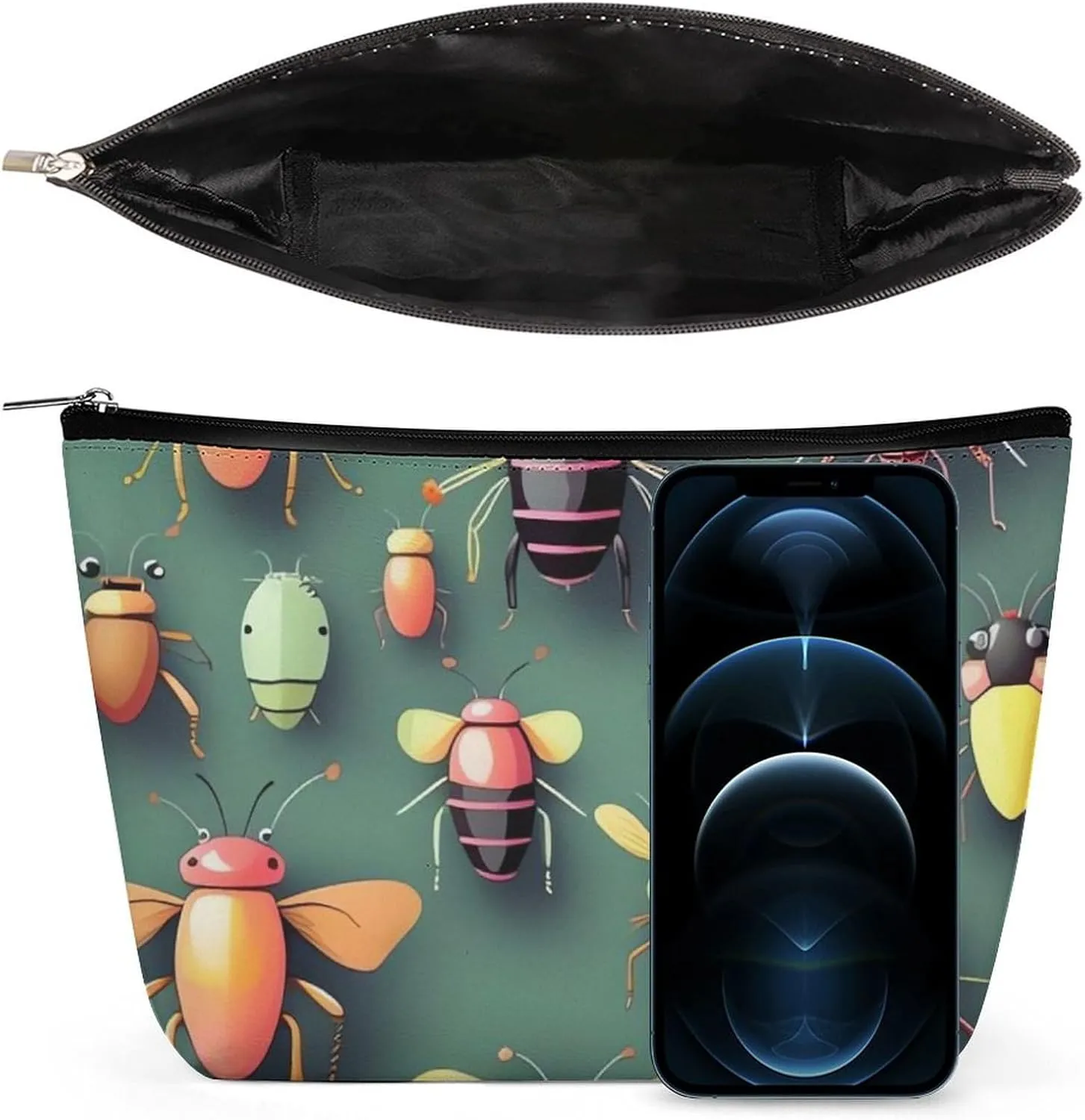 Portable Small Cosmetic Bag Cute Travel Makeup Bag Insect Atlas Waterproof Toiletry Bag for Women