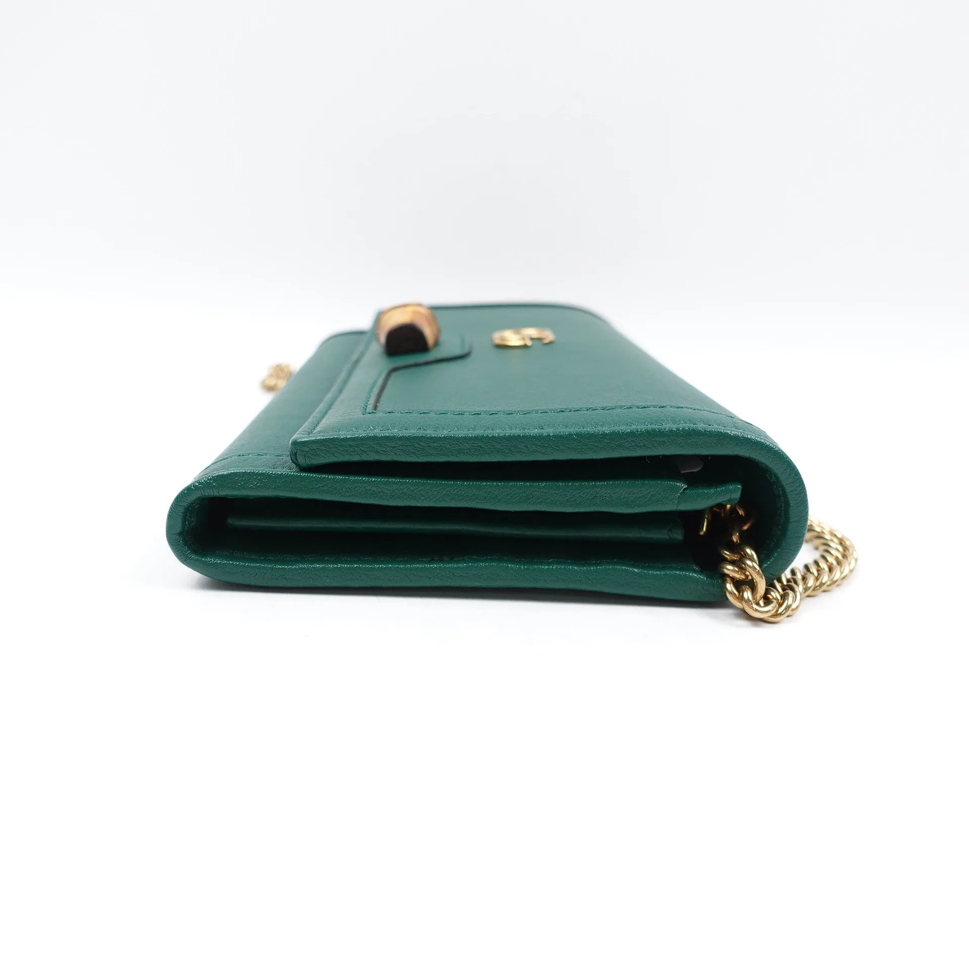 PRE-OWNED GG Green Diana Wallet on Chain Leather Bamboo Crossbody Bag