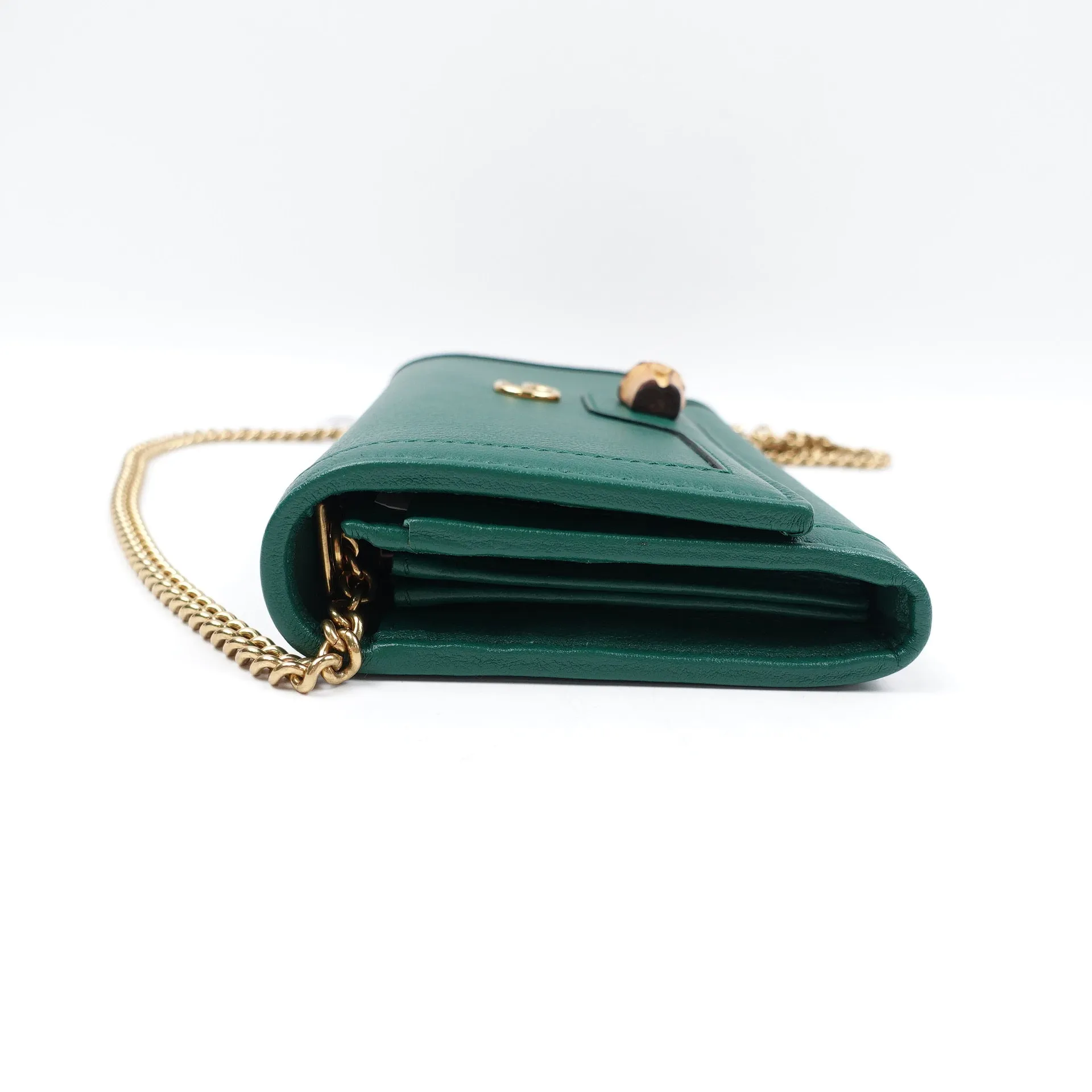 PRE-OWNED GG Green Diana Wallet on Chain Leather Bamboo Crossbody Bag