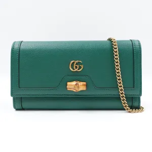PRE-OWNED GG Green Diana Wallet on Chain Leather Bamboo Crossbody Bag
