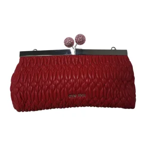 PRE-OWNED Red Leather Matelasse Clutch Crossbody Bag