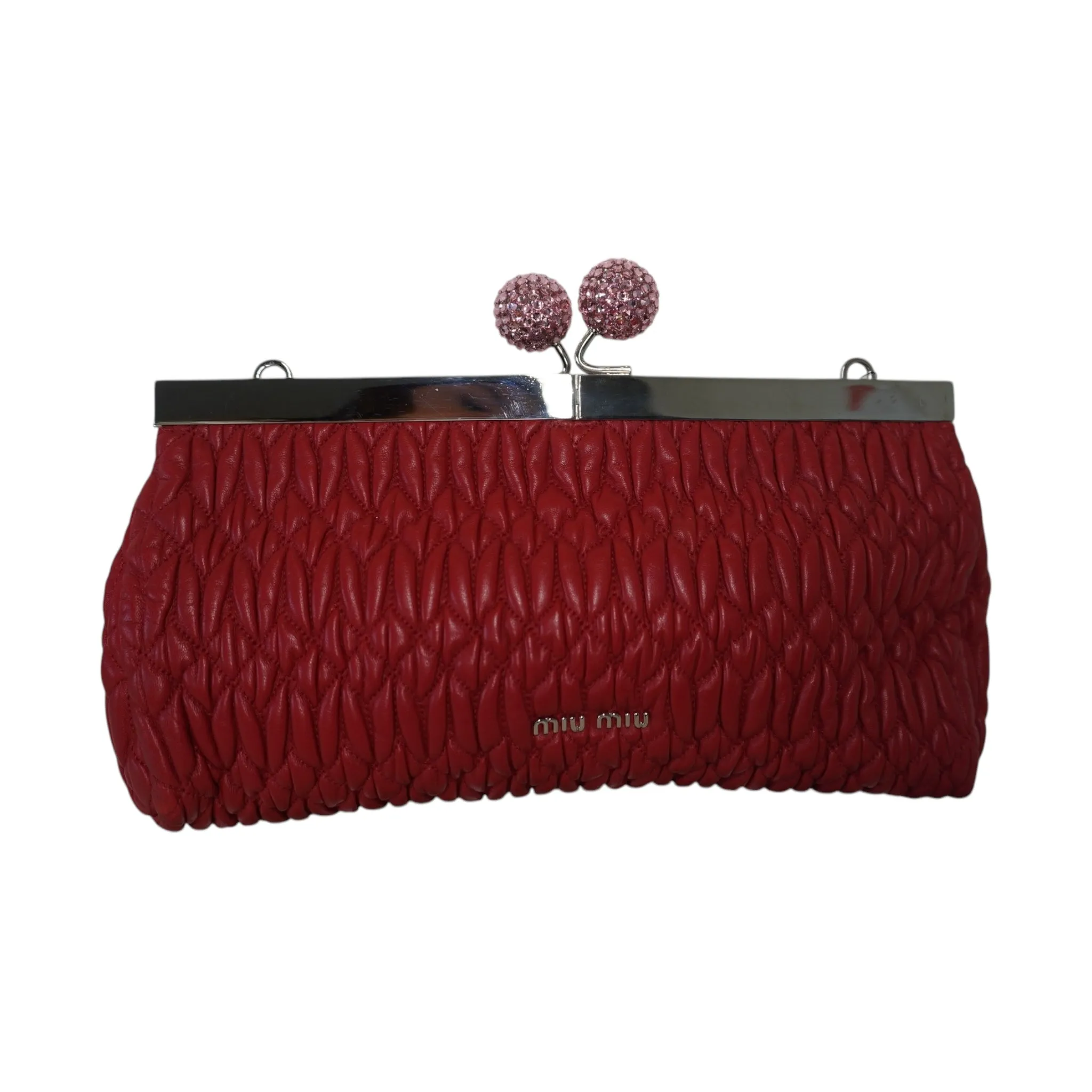PRE-OWNED Red Leather Matelasse Clutch Crossbody Bag