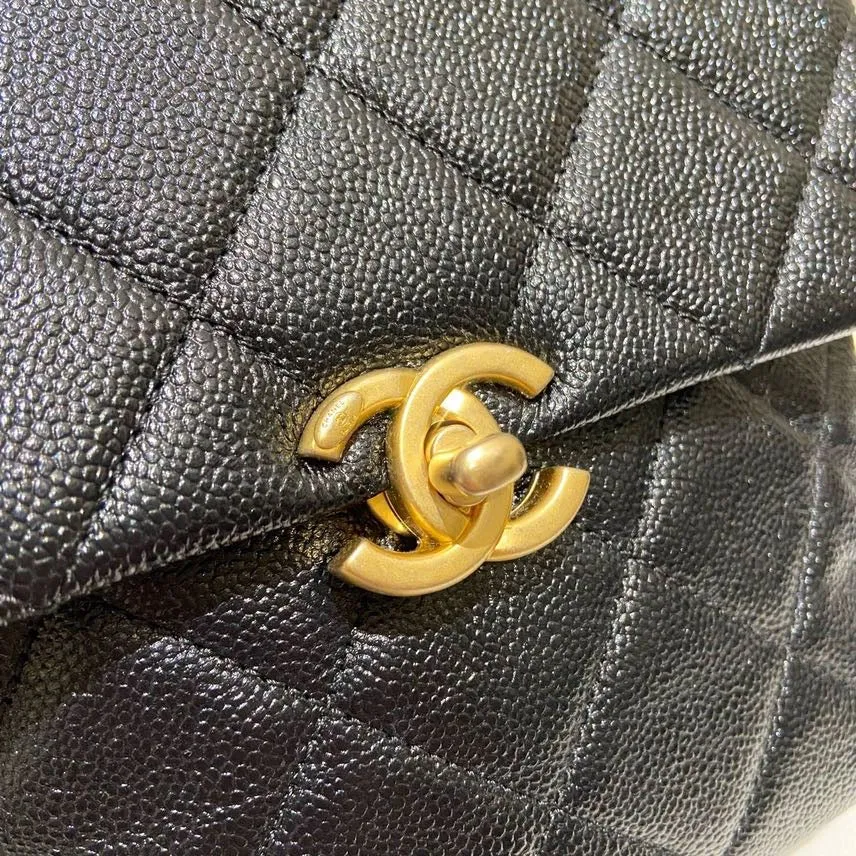 Preloved Chanel 22P Quilted Black Leather Backpack