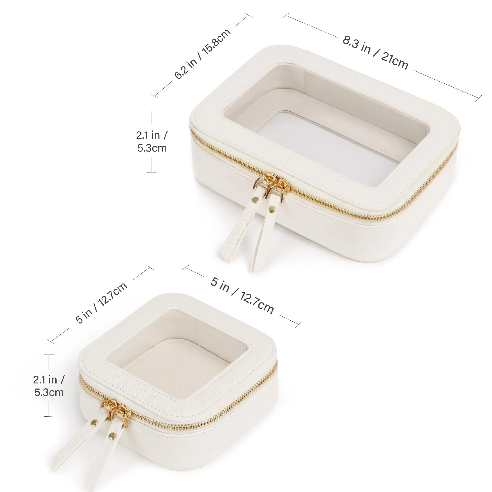 Prite Clear Makeup Bag Set for Women Portable Clear Makeup Bag Cute Waterproof Travel Cosmetic Bag with Gold Zipper for Car Essentials(Beige)