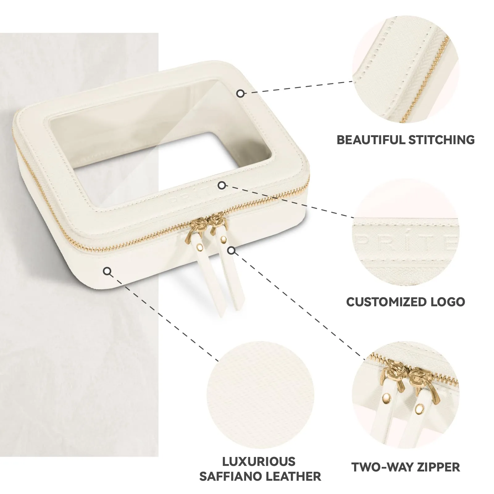 Prite Clear Makeup Bag Set for Women Portable Clear Makeup Bag Cute Waterproof Travel Cosmetic Bag with Gold Zipper for Car Essentials(Beige)