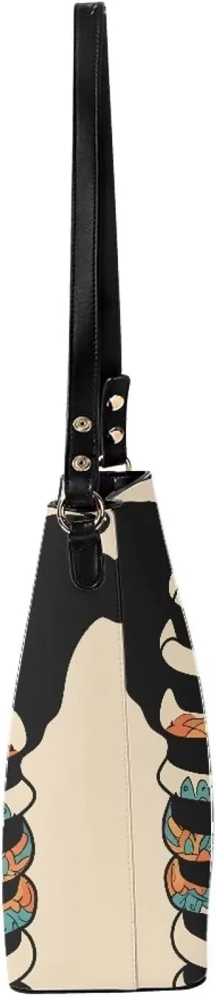 PU Leather Purse for Women Vintage Floral Bucket Tote Bag Crossbody Hobo Handbag, Skulls Satchel Shoulder Tote Bags