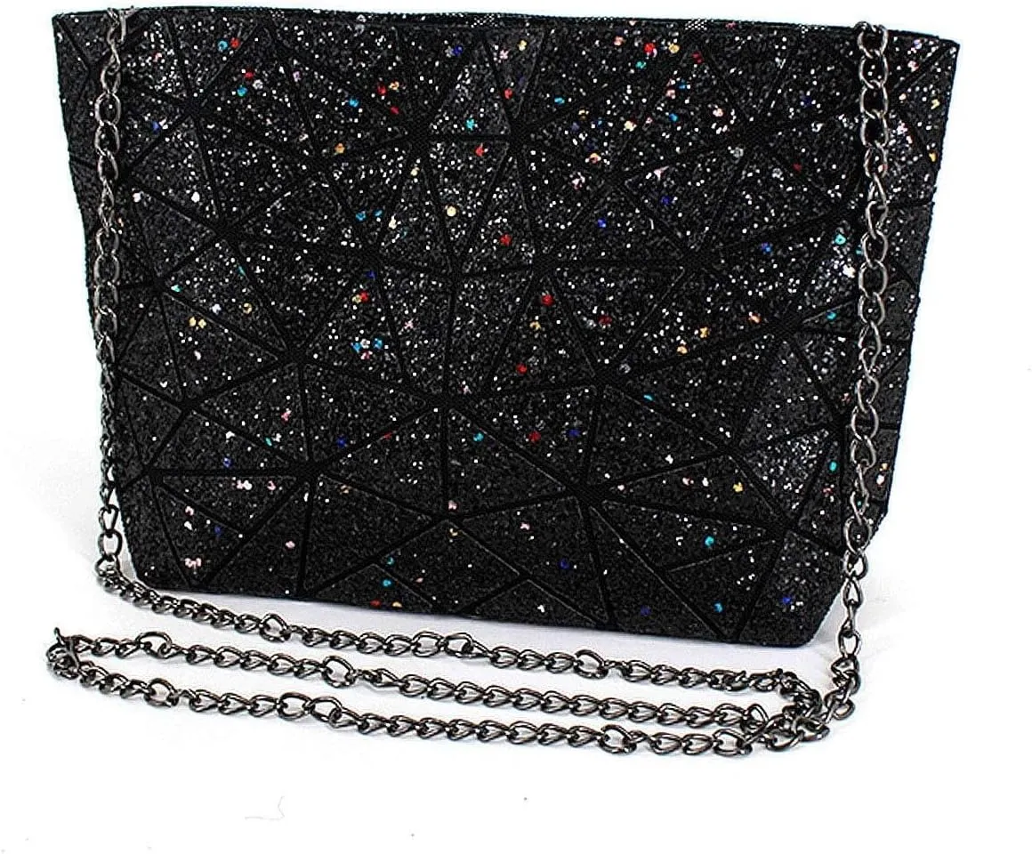 PU Shoulder Bag for Women Chain Laser Clutch Purse Bags Geometric Women Cross-Body Totes