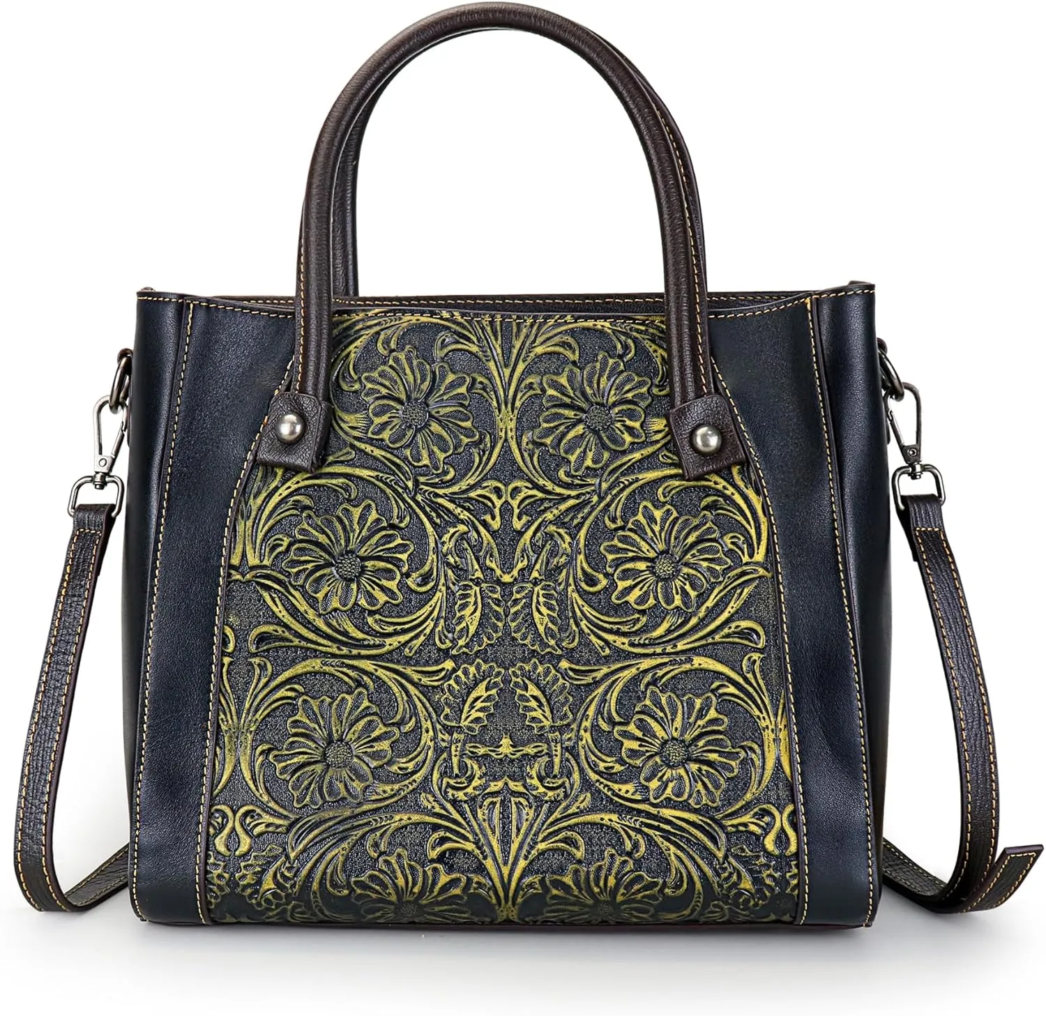Purse and Handbag For Women Leather Shoulder Bag Top Handle Tote Bag Crossbody Bags Medium Satchel Vintage Embossing Pattern