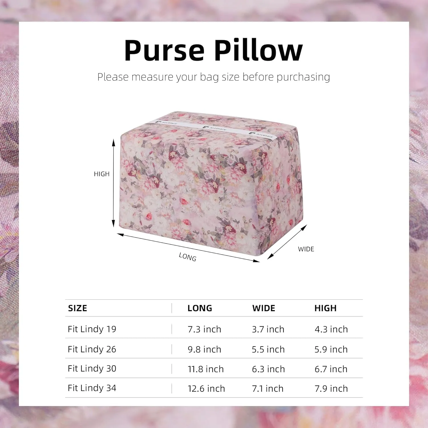Purse Pillow Insert for Lindy 19/26/30/34 bags, Soft Memory Foam Bag Pillow, Luxury Handbag Tote Shaper (Lindy19,Kaleidoscope)