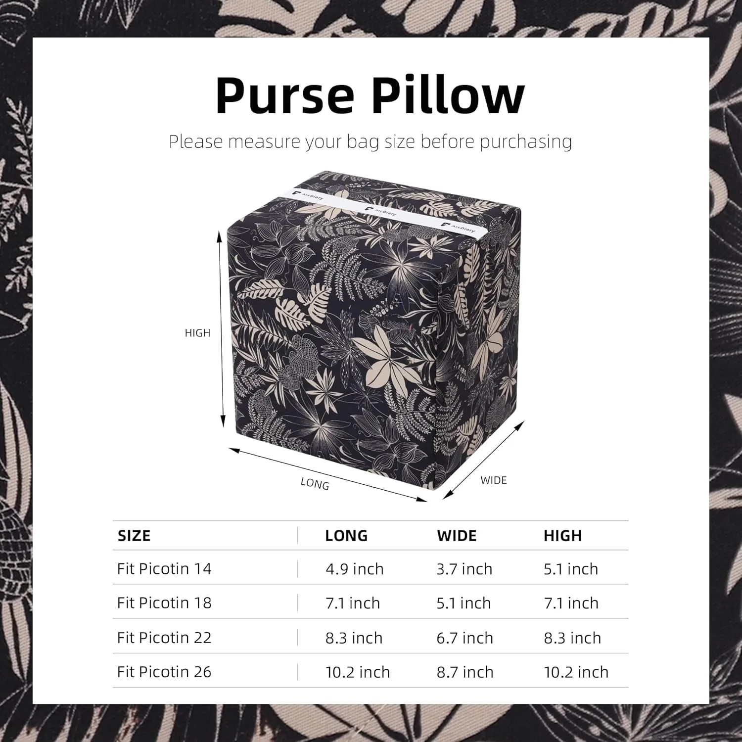 Purse Pillow Insert for Picotin 14/18/22/26 bags, Soft Memory Foam Bag Pillow, Luxury Handbag Tote Shaper (PC18,Dark Fragrance)
