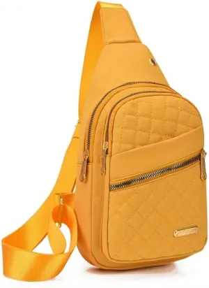 Quilted Casual Chest Bag, Lightweight Foldable Sling Bag, Portable Trendy Versatile Shoulder Bag (Yellow)