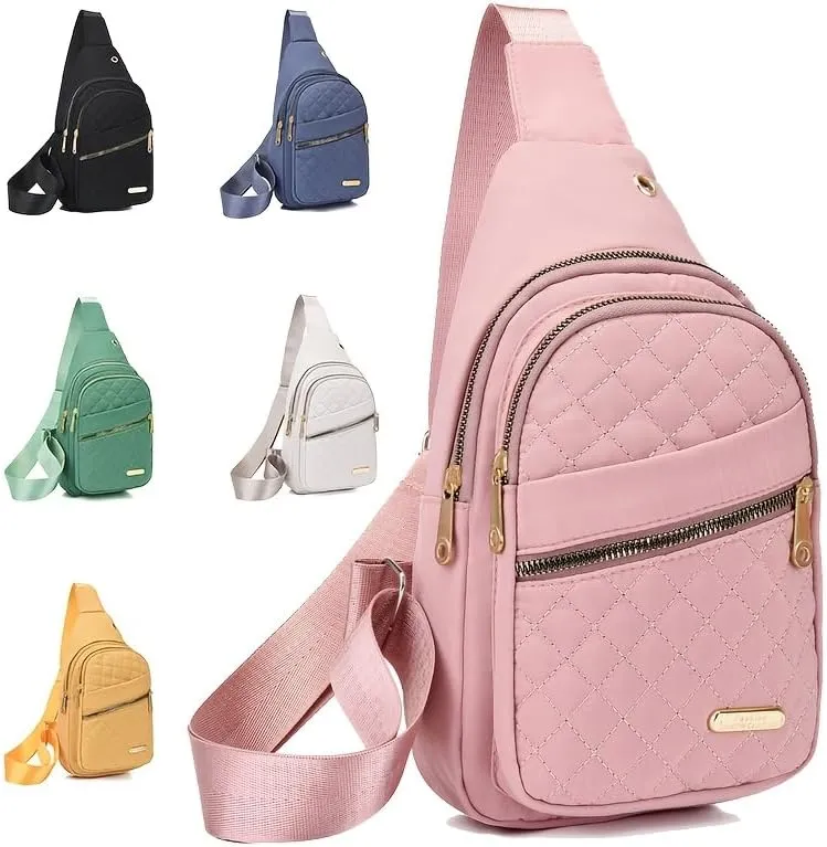 Quilted Casual Chest Bag, Lightweight Foldable Sling Bag, Portable Trendy Versatile Shoulder Bag (Yellow)