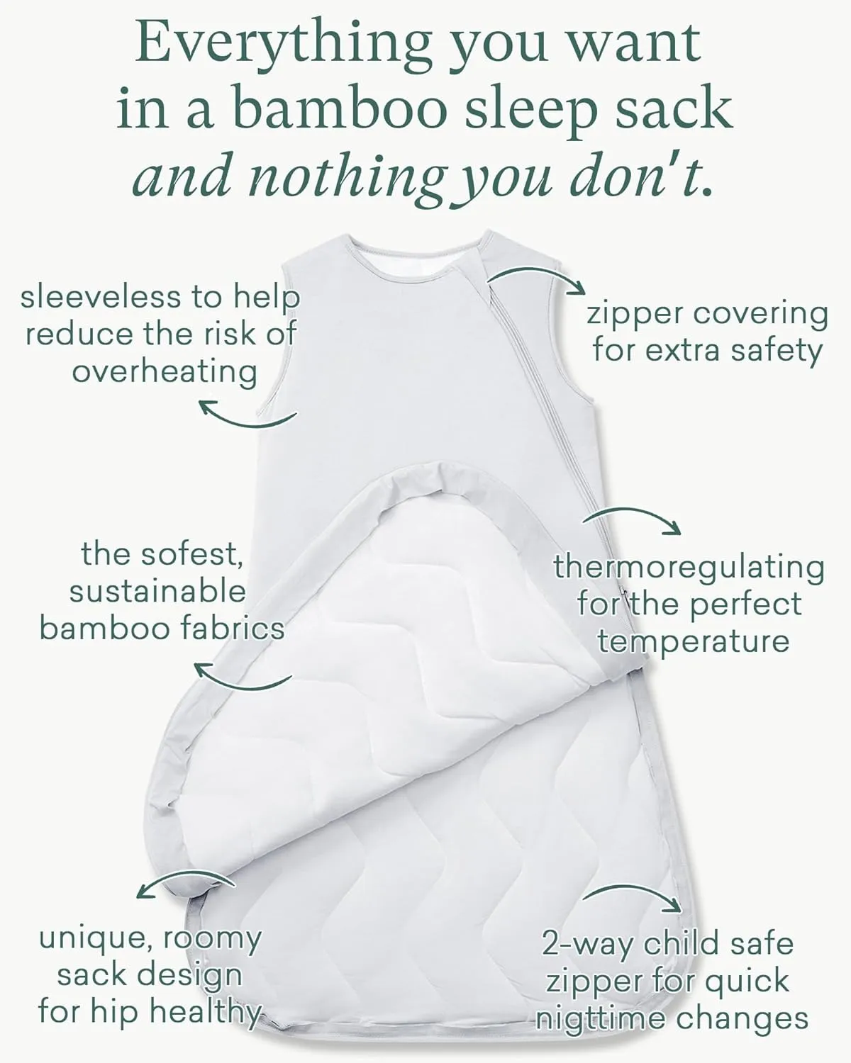 Quilted Supersoft Sleep Sack, 2.5 TOG Premium Bamboo Viscose Warm Baby Sleeping Bag, Thick Babies Wearable Blanket