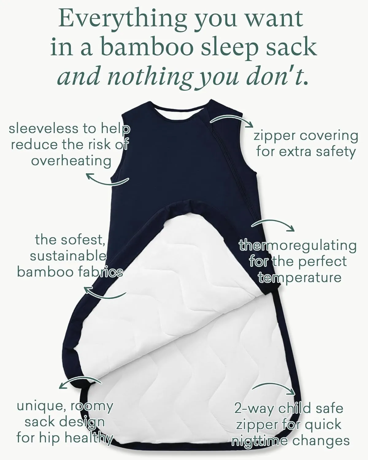 Quilted Supersoft Sleep Sack, 2.5 TOG Premium Bamboo Viscose Warm Baby Sleeping Bag, Thick Babies Wearable Blanket