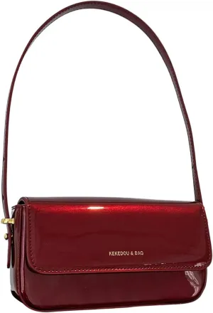 QWINEE Women's Letter Graphic Flap Shoulder Bag Retro Vintage Clutch Adjustable Strap Patent Leather Crossbody bag