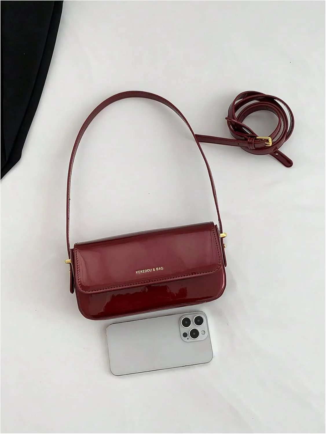 QWINEE Women's Letter Graphic Flap Shoulder Bag Retro Vintage Clutch Adjustable Strap Patent Leather Crossbody bag
