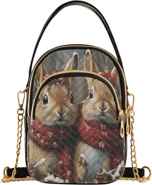 Rabbit Bunny Christmas Pinecone Crossbody Bag for Women Mini Cell Phone Purse Women's Shoulder Handbag