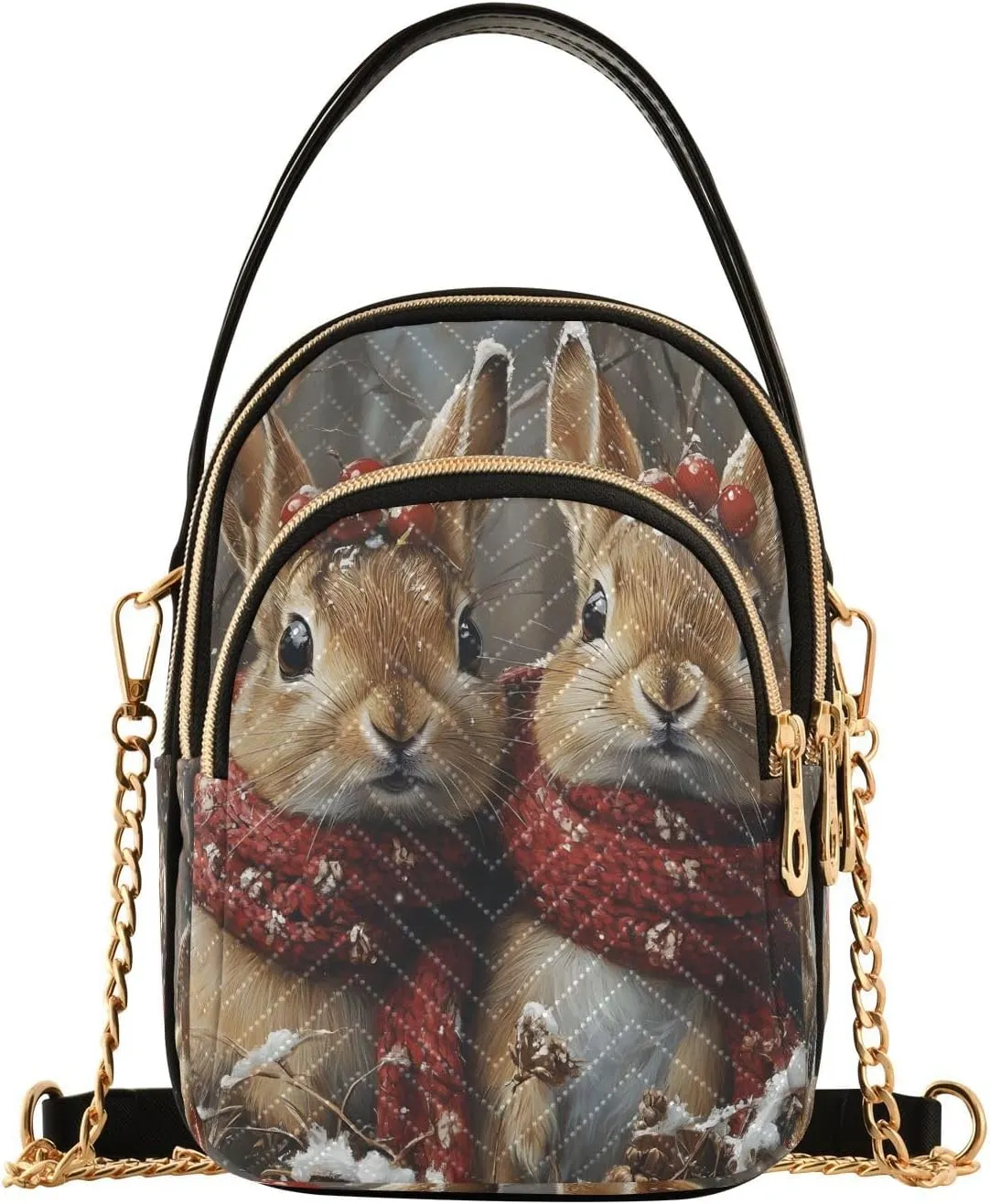 Rabbit Bunny Christmas Pinecone Crossbody Bag for Women Mini Cell Phone Purse Women's Shoulder Handbag
