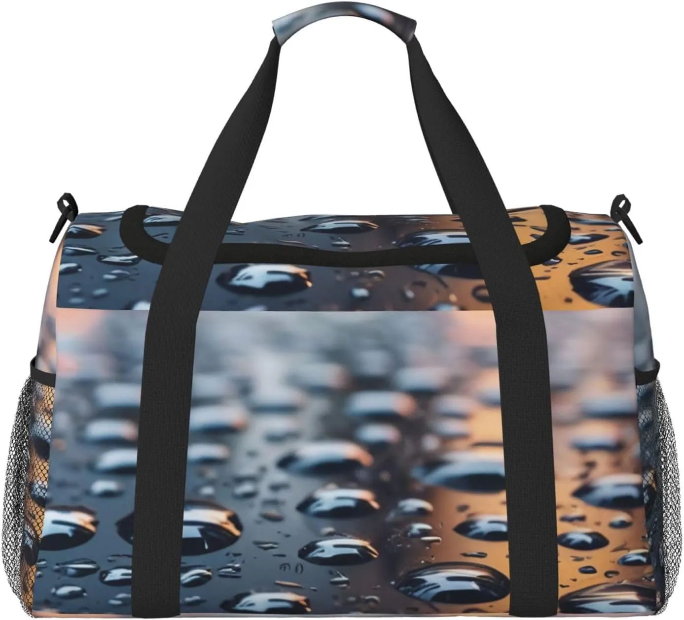 Rain Drops on Glass Print Travel Duffle Bag - Foldable Personal Item Travel Bag for Women & Men,Carry-On Convertible Crossbody Tote Bags with Adjustable Shoulder Strap & Pockets 13x10.2x19.7 in