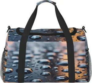 Rain Drops on Glass Print Travel Duffle Bag - Foldable Personal Item Travel Bag for Women & Men,Carry-On Convertible Crossbody Tote Bags with Adjustable Shoulder Strap & Pockets 13x10.2x19.7 in