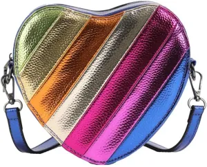 Rainbow Patchwork Heart - Shaped Shoulder Crossbody Bag Adjustable Strap Trendy Design