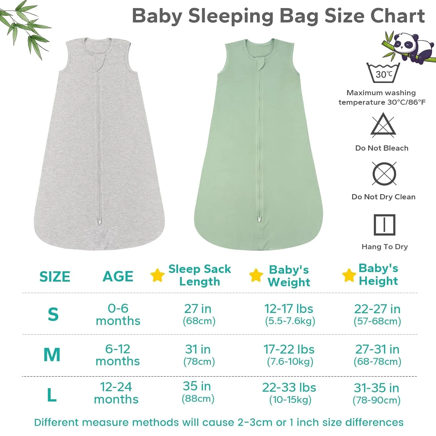 Rayon Made from Bamboo Sleep Sacks, 0.5 TOG Wearable Blankets Baby, Stretchy Sleep Sacks 12-24 Months, Green & Grey