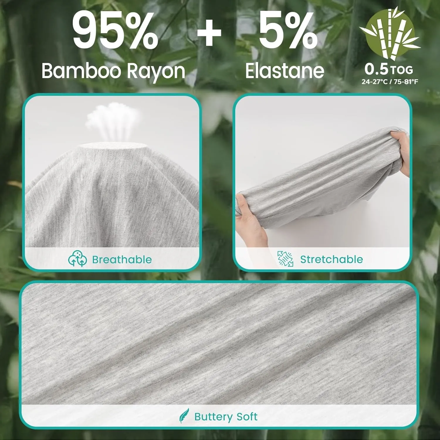 Rayon Made from Bamboo Sleep Sacks, 0.5 TOG Wearable Blankets Baby, Stretchy Sleep Sacks 12-24 Months, Green & Grey