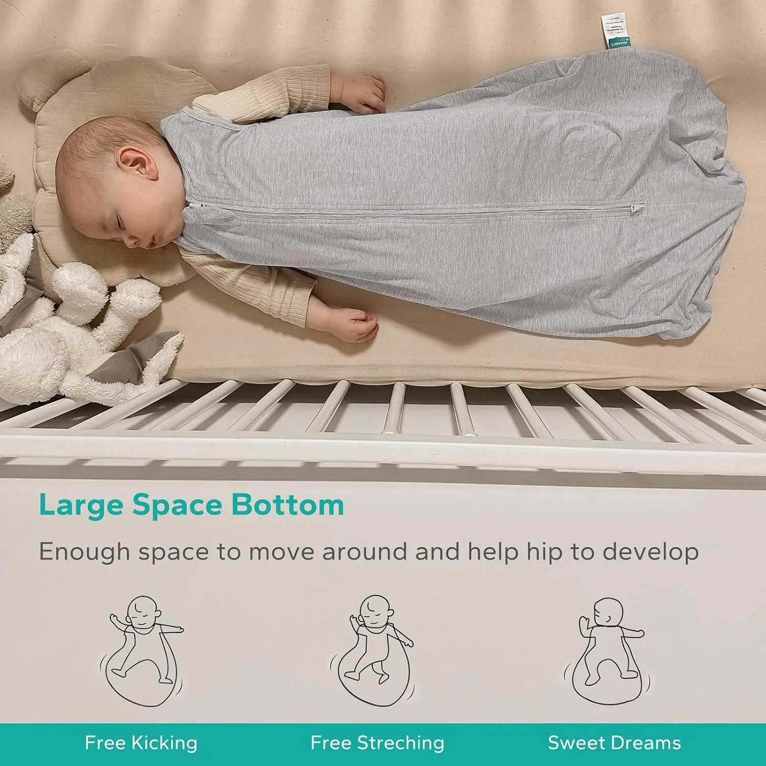 Rayon Made from Bamboo Sleep Sacks, 0.5 TOG Wearable Blankets Baby, Stretchy Sleep Sacks 12-24 Months, Green & Grey