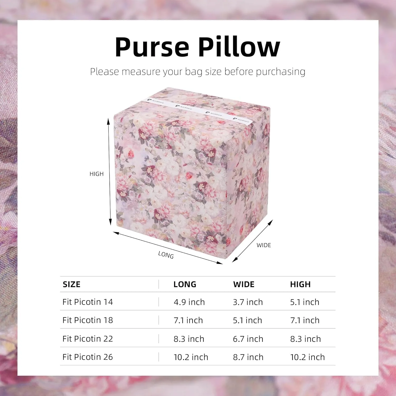 Rayon Purse Pillow Shaper Insert, unique pattern handbag shapers, Memory Foam, for Picotin 18/22/26 bags (PC22,Kaleidoscope)