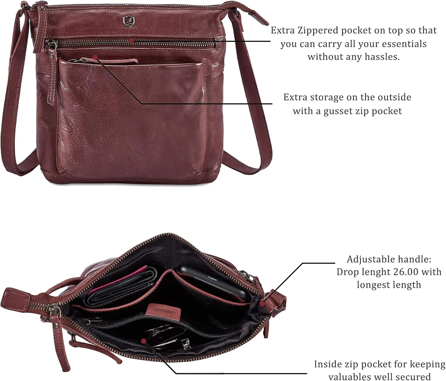 Real Leather Purse for Women Crossbody Bag Travel Shoulder Handbag Small Vintage Pocketbook