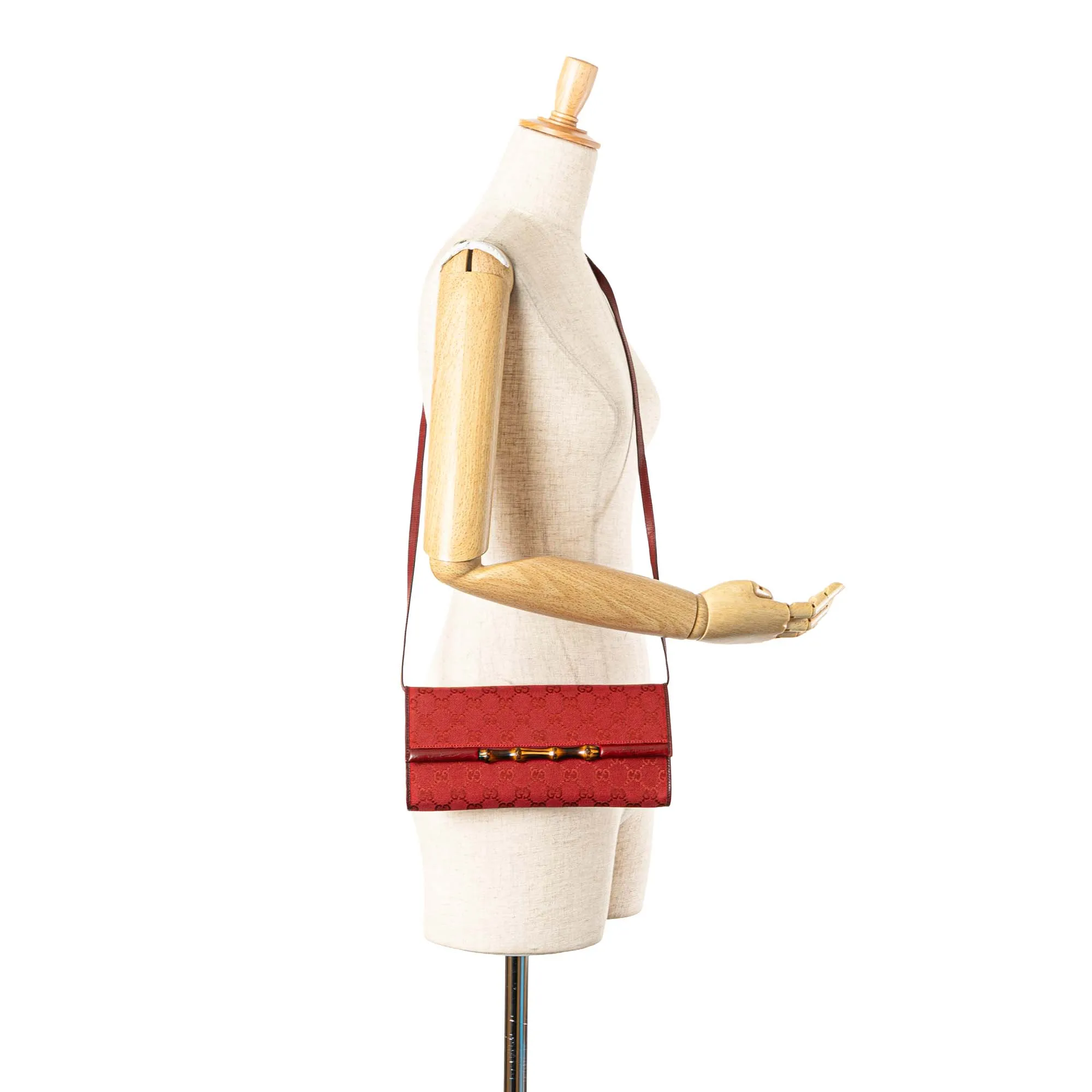 Red Gucci GG Canvas Bamboo Bar Crossbody