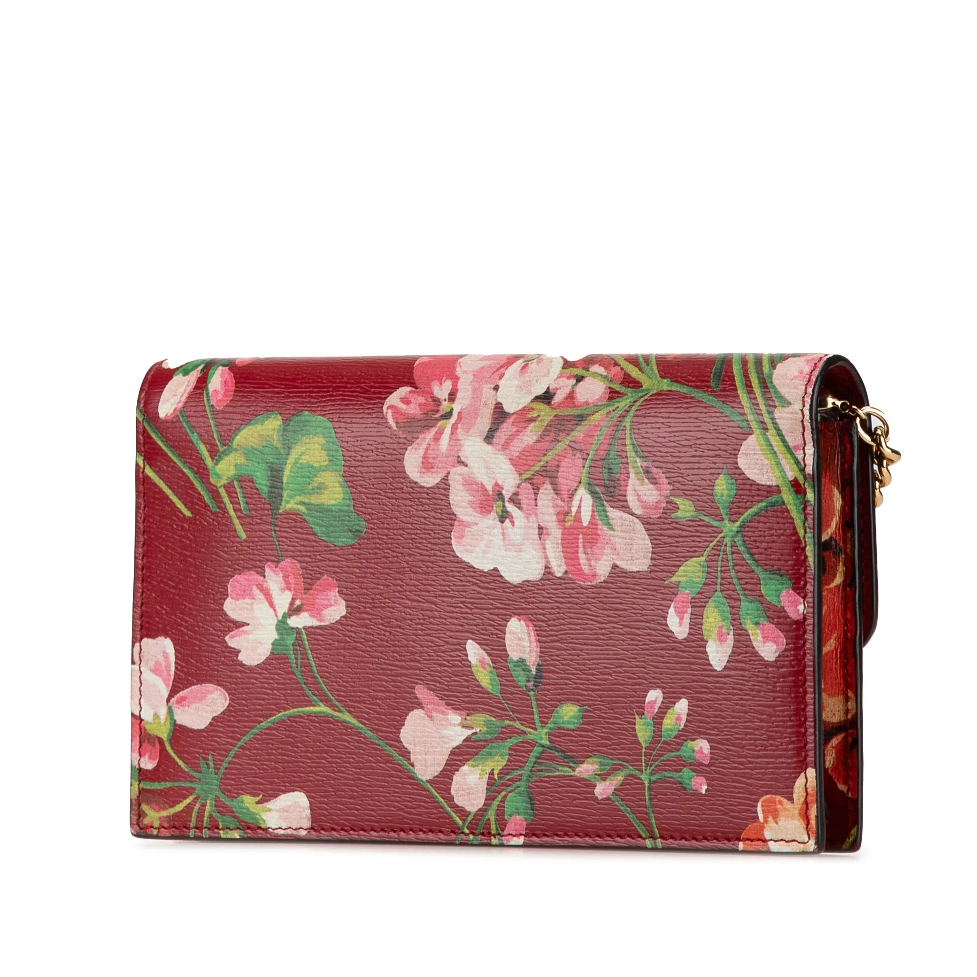 Red Gucci Interlocking G Blooms Leather Wallet on Chain