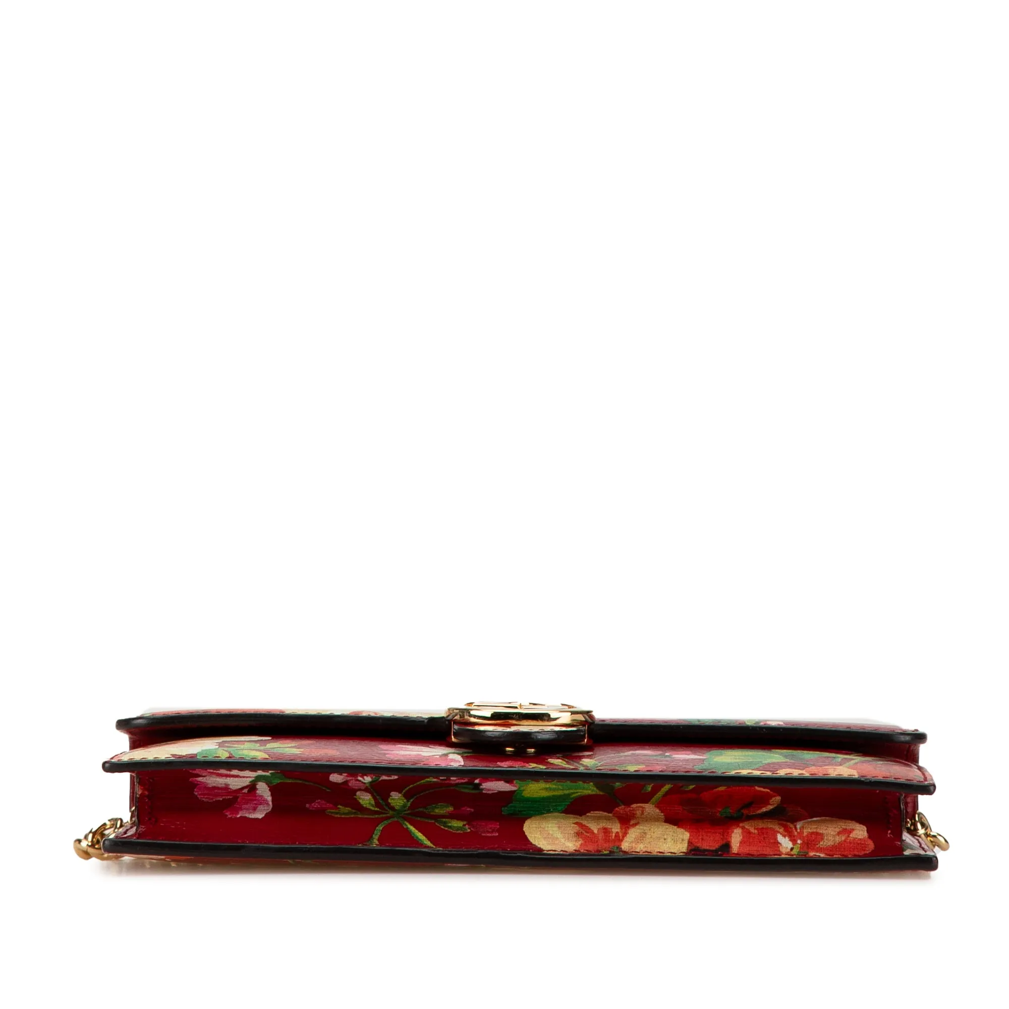 Red Gucci Interlocking G Blooms Leather Wallet on Chain